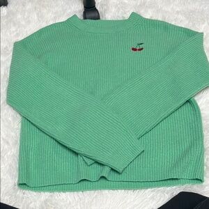 A New Day Green Ribbed Sweatshirt with Cherry Embroidery